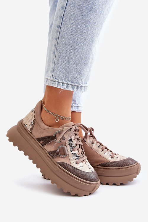Dámske Kožené Tenisky Na Platforme Maciejka 06562-10 Tmavobéžové