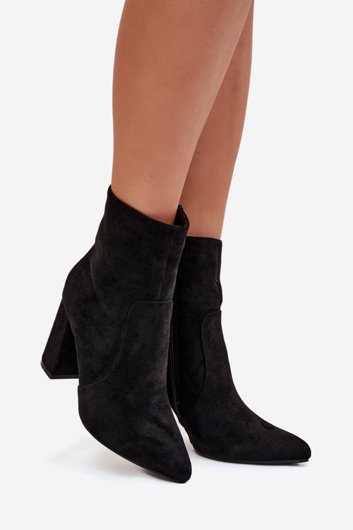 Zateplené dámské boty na podpatku z eko semiše černé Pralina