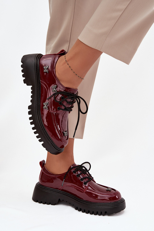 Lakované kožené dámské polobotky s přezkami Artiker 57C0336 bordó