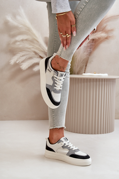 Dámské Nízké Tenisky Z Eko Kůže Big Star OO274028 Bílá-Šedá