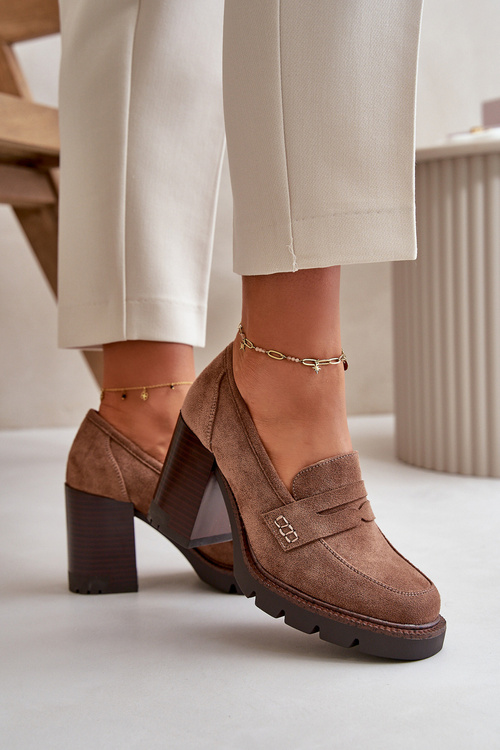 Dámske topánky na opätku s platformou z ekologického semišu čierne Vinceza 58105