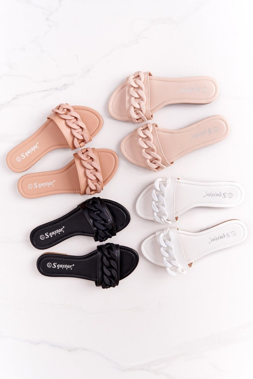 Kožené žabky s bielym stepom stepnou reťazou