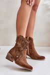 Dámské Botky Na Podpatku S Vzorovaným Děrováním Hnědé Lewski 3394/2