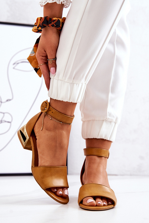 Kožené Sandály Na Zlatých Podpatcích Laura Messi 2143 Camel