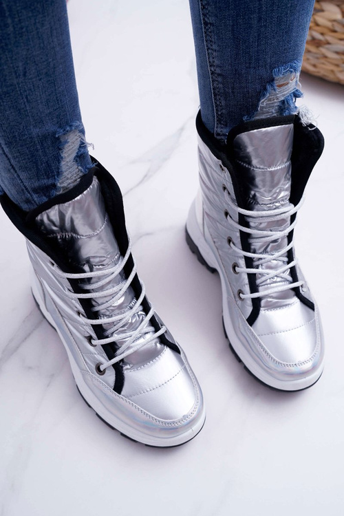 Dámské Sněhule Zateplené Kožešinou Stříbrné Muffin