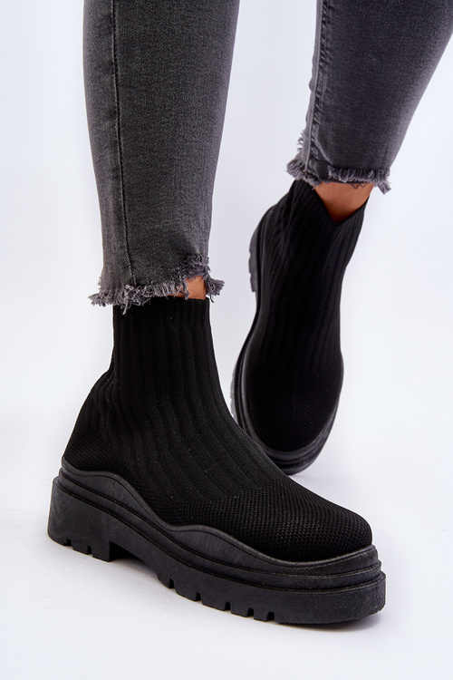 Čierne dámske ponožkové topánky s hrubou podrážkou Elipara