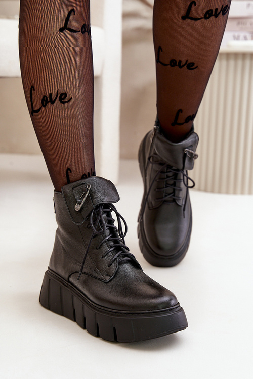 Zazoo 60511 Kožené Boty Dámské Na Platformě Zateplené Černé