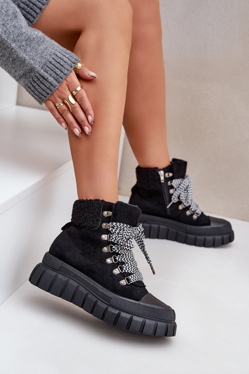 Dámské Zateplené Botky Trapery Na Platformě Černé Alcyhen