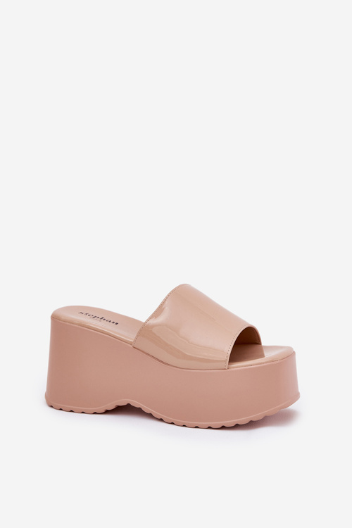 Laky Dámské Pantofle Na Platformě A Klínu Béžové Nellevia