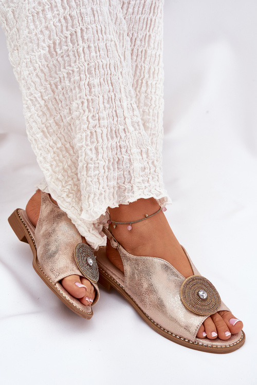 Lesklé Dámske Sandále S Dekoratívnym Detailom S.Barski KV51-012 Ružové Zlato