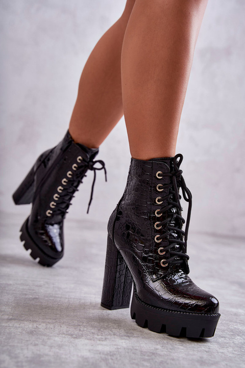 Kožené Hadí Boty Na Vysokých Podpatcích Černe Madly