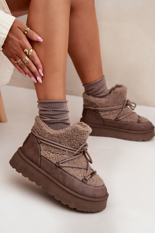 Dámske Snehule Na Platforme S Kožušinou Typu Baranek SS274112 Hnedé