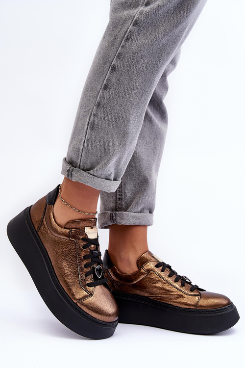 Kožené športové topánky na platforme Maciejka 06191-24 meď