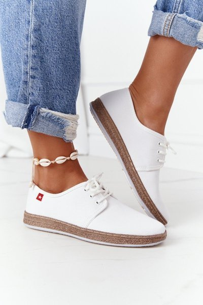 Dámska čipka -up espadrilles veľká hviezda ff276043 biela