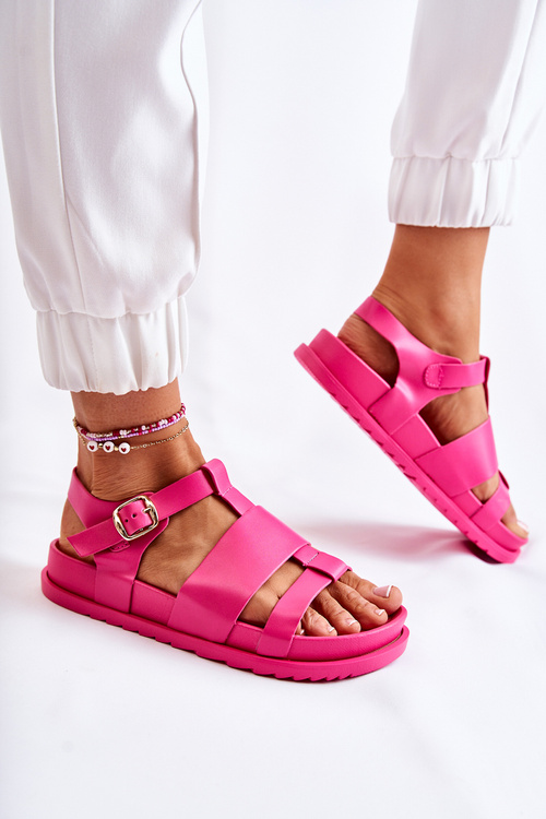 Kožené sandále na platforme Fuksja Tessa