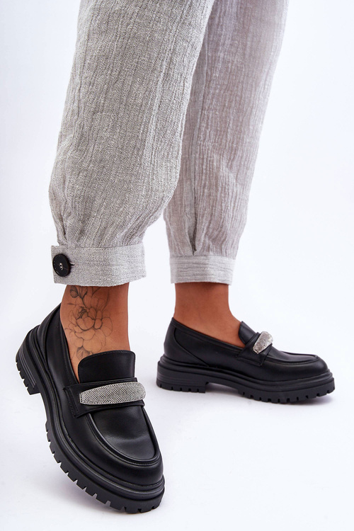 Masívne kožené mokasíny s dekoráciou čierna Aricka