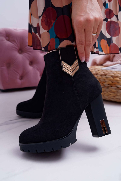 Dámske topánky na stĺpe teplý semiš M319 Čierna uprostred