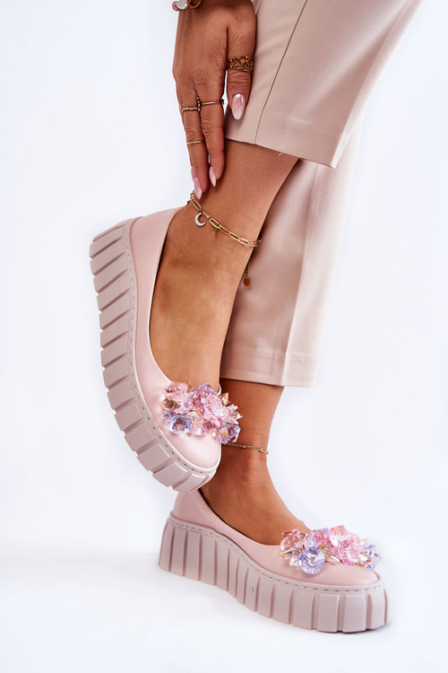 Kožené Baleríny Na Platformě S Barevným Ornamentem růžove Ladette