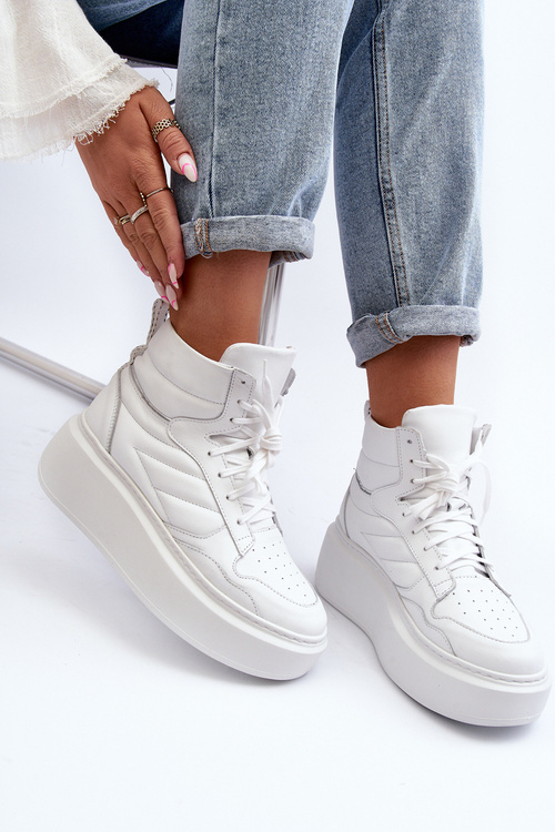 Zazoo 3392/X Dámske Kožené Športové Topánky Na Platforme Biele