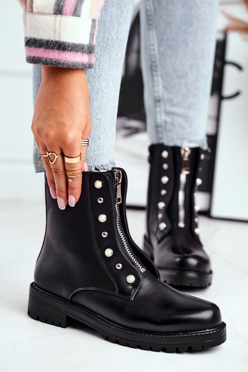 Ženské izolované topánky na zips na prednej čiernej hypnotizovanej