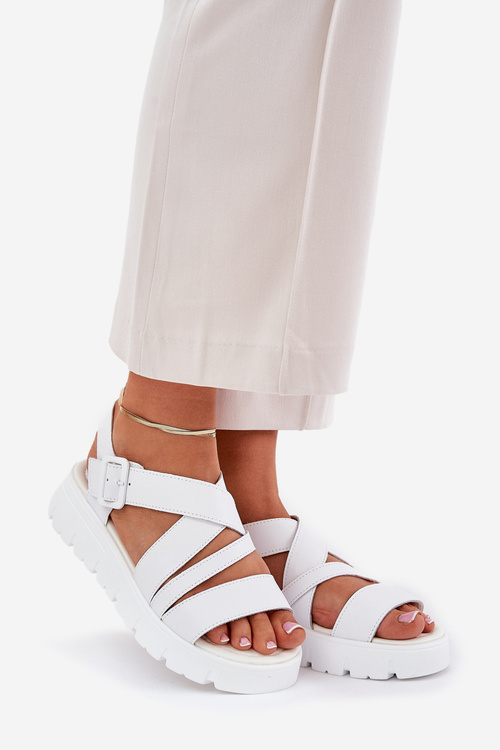 Dámske Kožené Sandále Na Platforme S Prackou Bílé Selianae