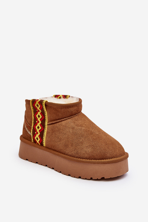 Kožené Semišové Sněhule Dámské Na Hluboké Podešvi Camel Vebissat