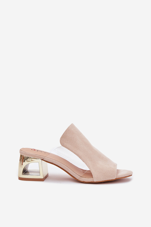 Dámské pantofle na zlatém podpatku světle béžové Tessira