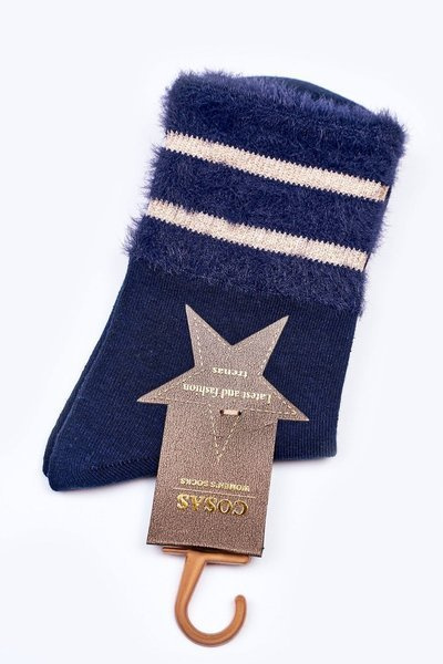 Dámské Bavlněné Ponožky S Kožešinou COSAS Tmavě Modré