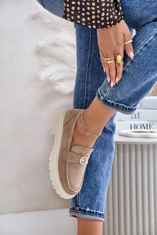 Dámské Polobotky Mokasíny Se Zlatým Detailem Khaki Arilva