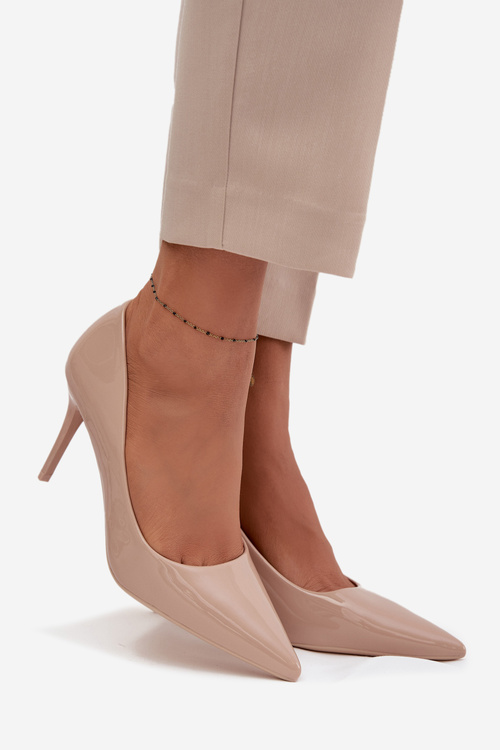 Lakované Eko Kožené Dámske Lodičky S Špičatými Nosmi Béžové Jadira