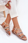 Dámské Sandály Se Zdobením A Pletenými Pásky Béžové Delyra