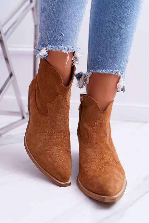 Dámske ploché podpätky Spring Leather Cowboy Camel Batty Cowboy topánky