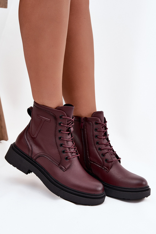Zateplené dámske členkové topánky z pravej kože Sergio Leone BT25248-S bordó