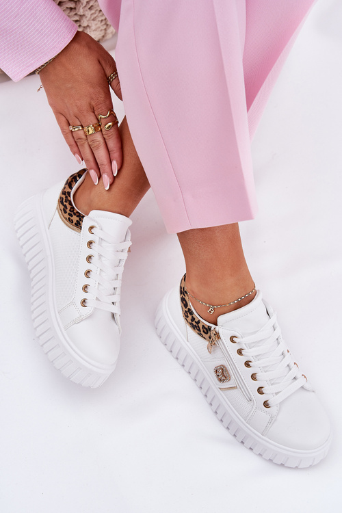 Dámske Športové Topánky Na Platforme Z Eko Kože Panther Biele Velionna