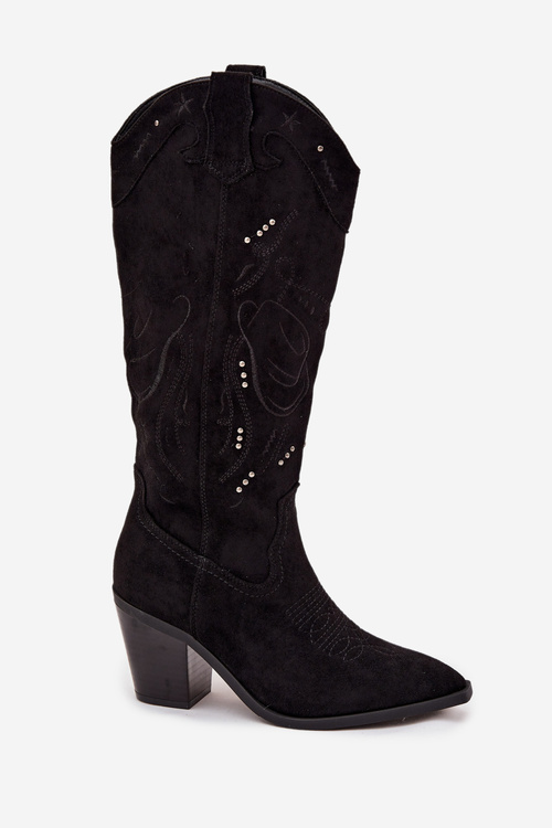 Dámské kozačky s podpatkem z eko semiše Černé Coretta