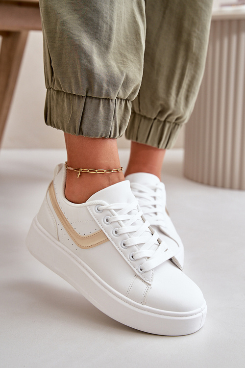 Dámské Tenisky Na Platformě Z Eko Kůže Bílá-Zlatá Brennessa