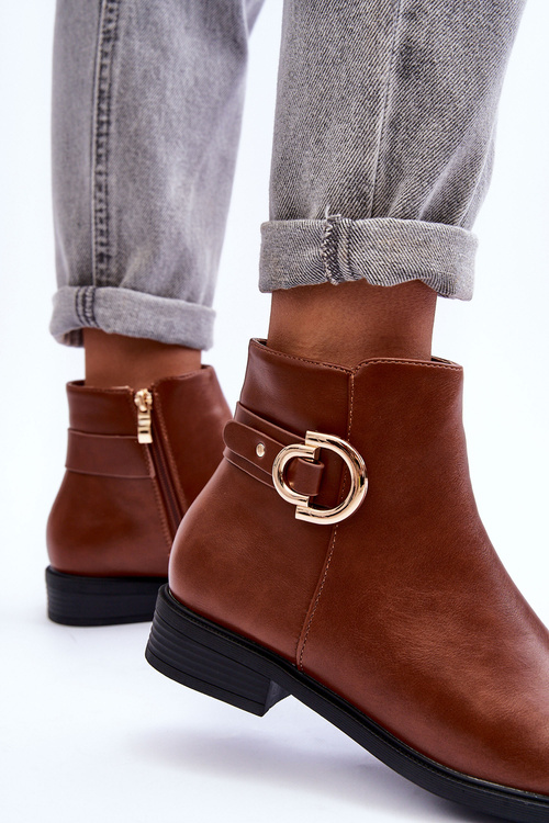 Kožené Boty Na Plochém Podpatku Hnědé Meronei