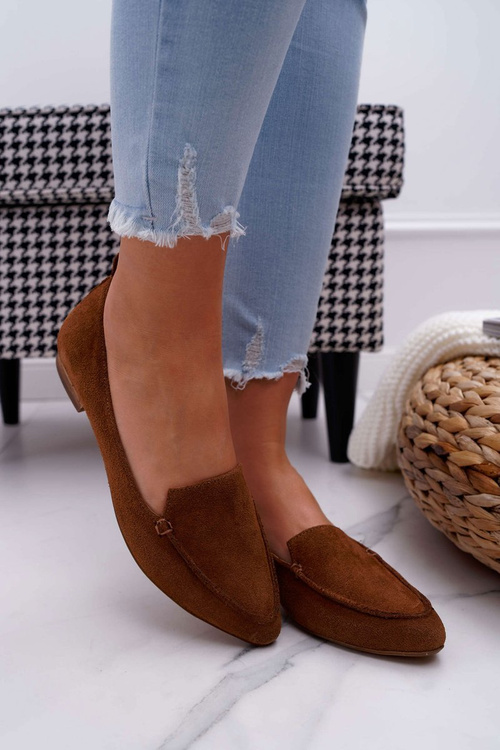 Dámske mokasíny semišové kožené loafer cognac homny