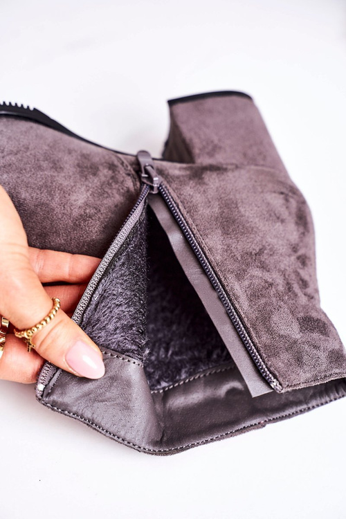 Klasické Dámské Teplé Boty Na Podpatku Šedé Success