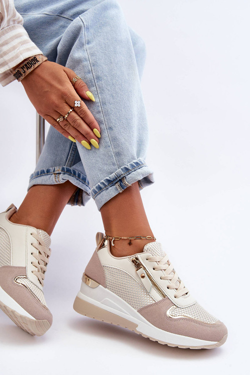 Dámské sneakersy na koturnu béžovo-bílé Sivan