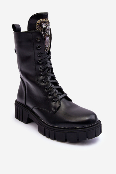 Kožené topánky pracovníci s dekoráciou šperkov čierny marx