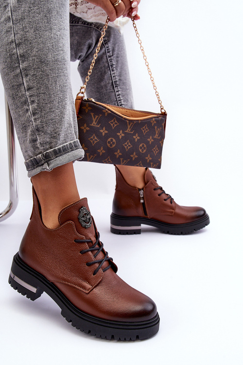 Dámska plochá kožená topánky hnedá lemar charline