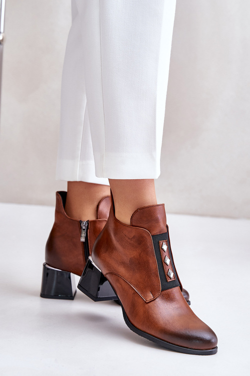 Zazoo 60504 Kožené Boty Na Bloku Zateplené Hnědé