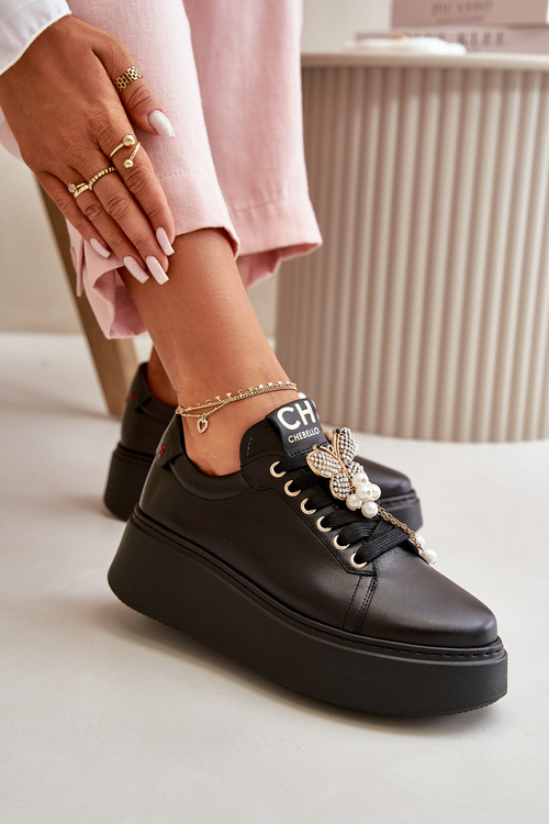 Dámske kožené tenisky s ozdobami CheBello 4292 béžové