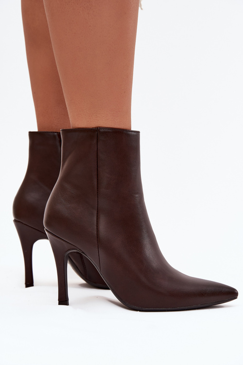 Vytápěné dámské kotníkové boty na podpatku ekologická kůže čokoládové Nolisse