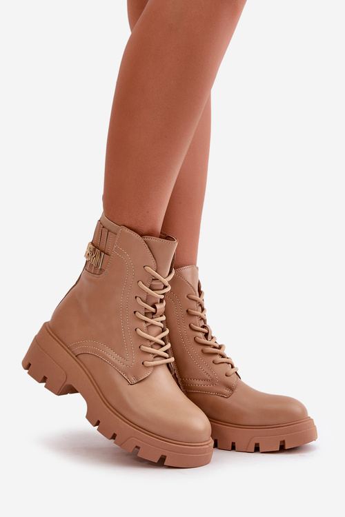 Dámské workery boty na zip šněrovací z eko kůže béžové Naolani