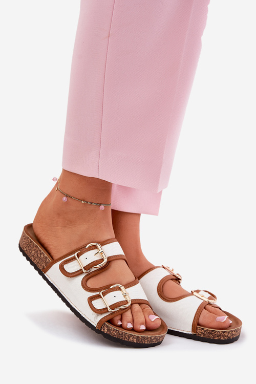 Dámske Tkaninové Pantofle Na Korkovej Platforme S Prackami Biely Osoffe