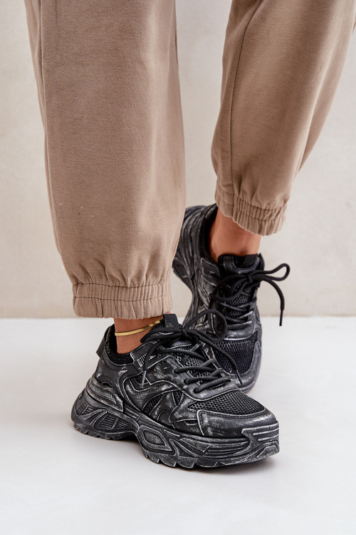 Dámske Tenisky S Opotrebením Na Platforme Čierne Seladwen