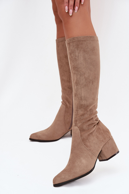 Dámské kozačky na nízkém podpatku ekologická semiš Sergio Leone KZ212 béžové