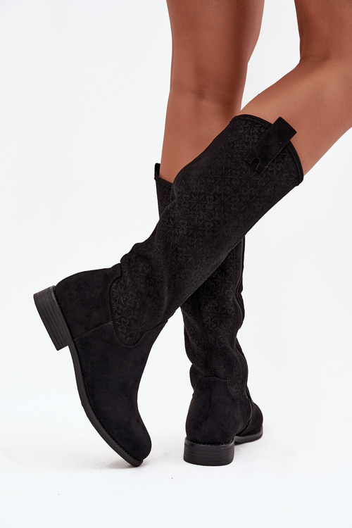 Dámske Kozačky Sieťované Na Ploché Päty S Bar ski HY52 534 Čierne